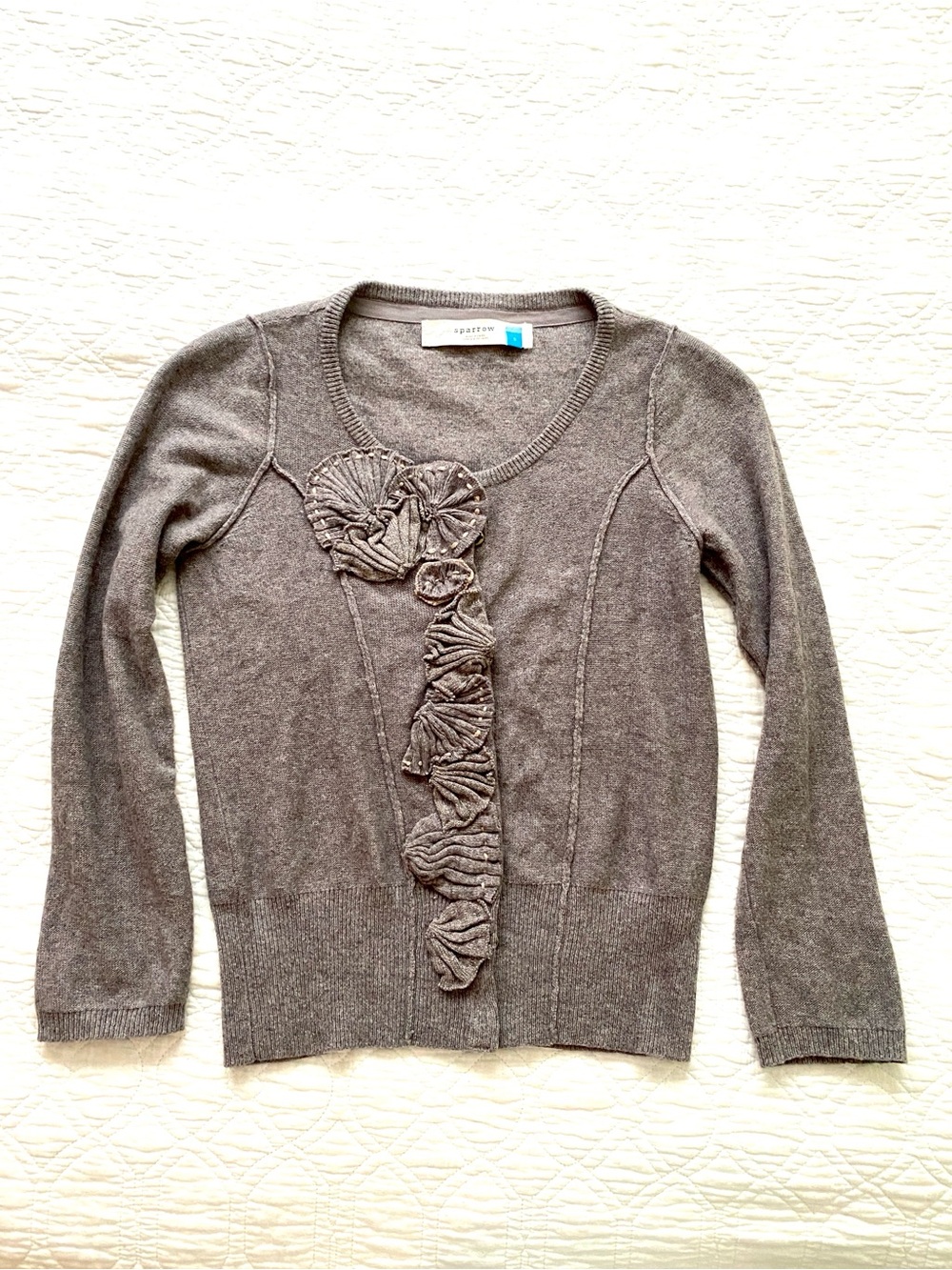 Anthropologie Sparrow Light Brown Cocoa Taupe Floral Wool Blend Cardigan Sz S - Picture 16 of 16